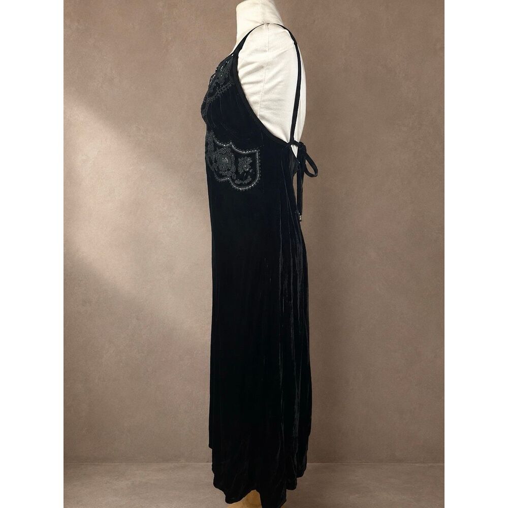 FARM Rio Size L Richelieu Velvet Slip Dress Black Embellished Midi Open Back - Picture 6 of 13
